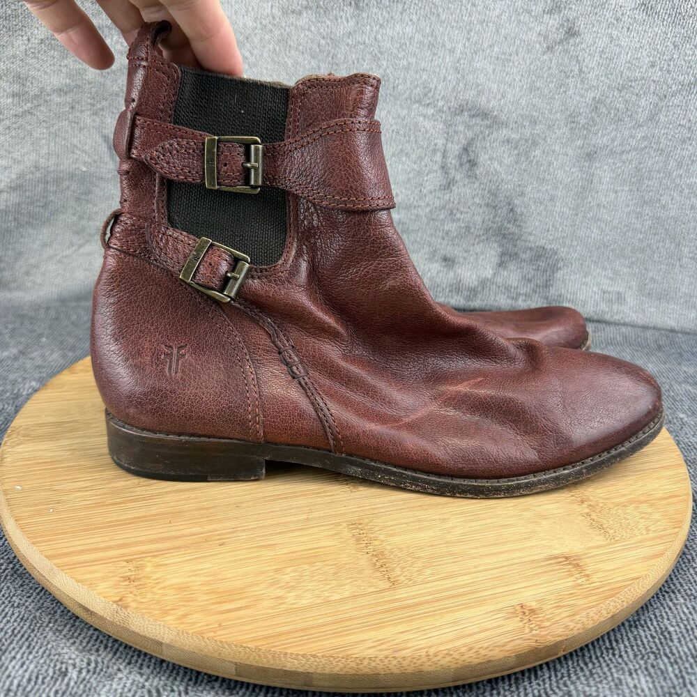 Frye Boots Womens Size 8.5 Brown Leather Ankle Buckle Zip 3474651-BUD Booties